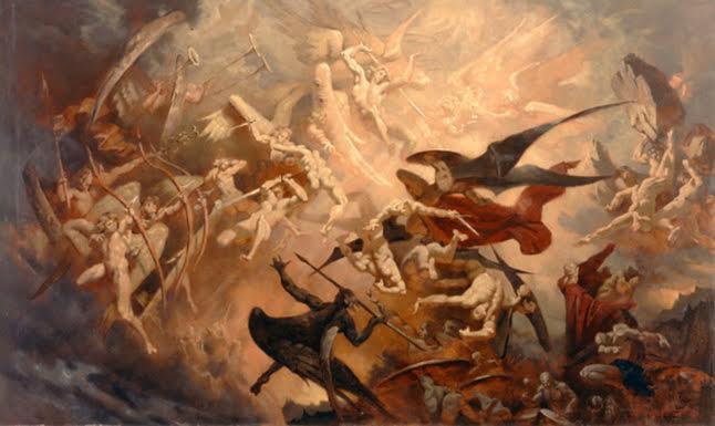 No céu, esquadrões de cavalaria em formação cerrada.jpg